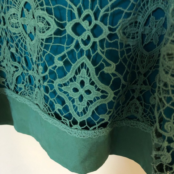 Hale Bob size medium turquoise dress with green crochet lace overlay - Picture 5 of 6